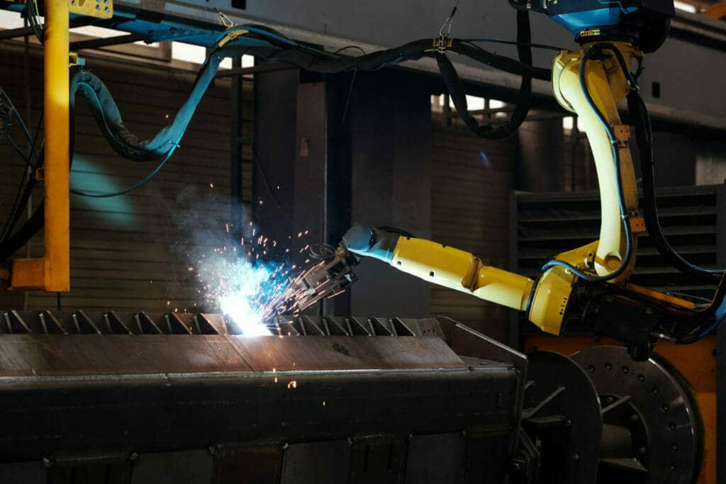 Arc welding of huge industrial machining during process of repairing